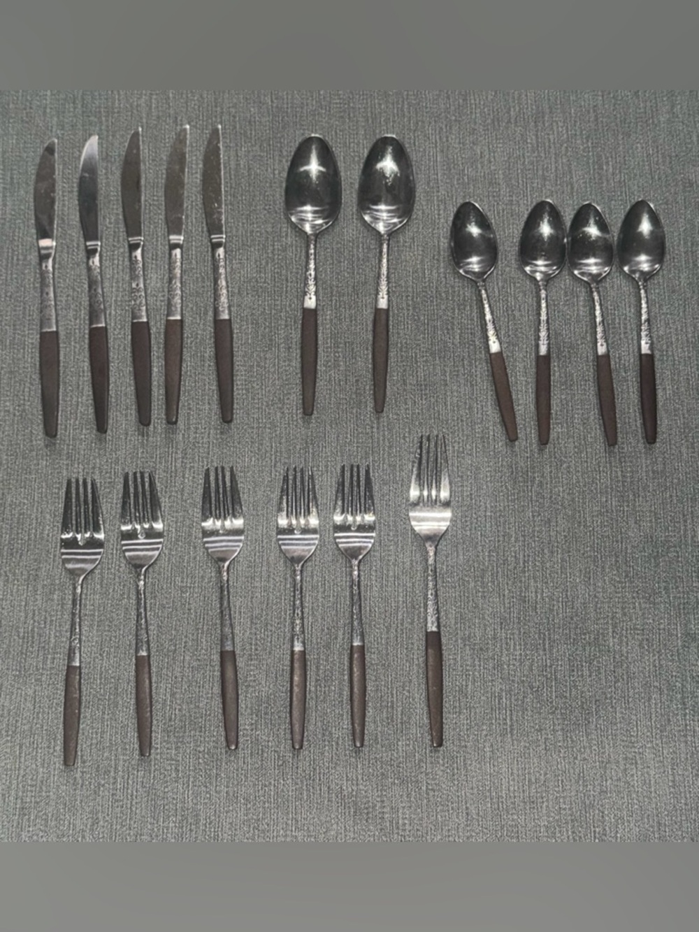 17 Pc Interpur INR2 Stainless Spoons Brown Faux Wood Handle Flatware MCM Japan